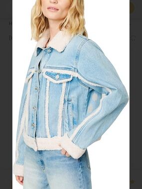 Blank NYC Light Blue Denim Jacket with Cream Sherpa Trim NWT